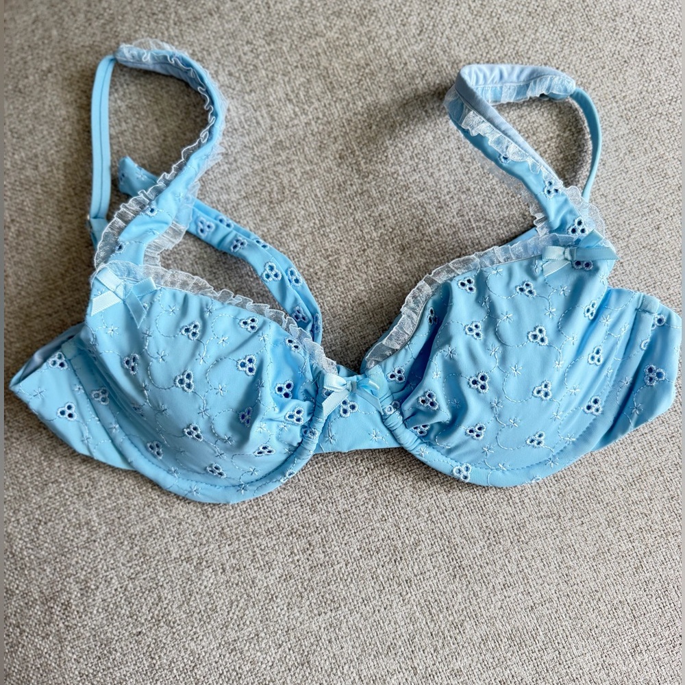 Dippin' Daisy's Baby Blue Priscilla Underwire Eyelet Lace Trim Bikini Top